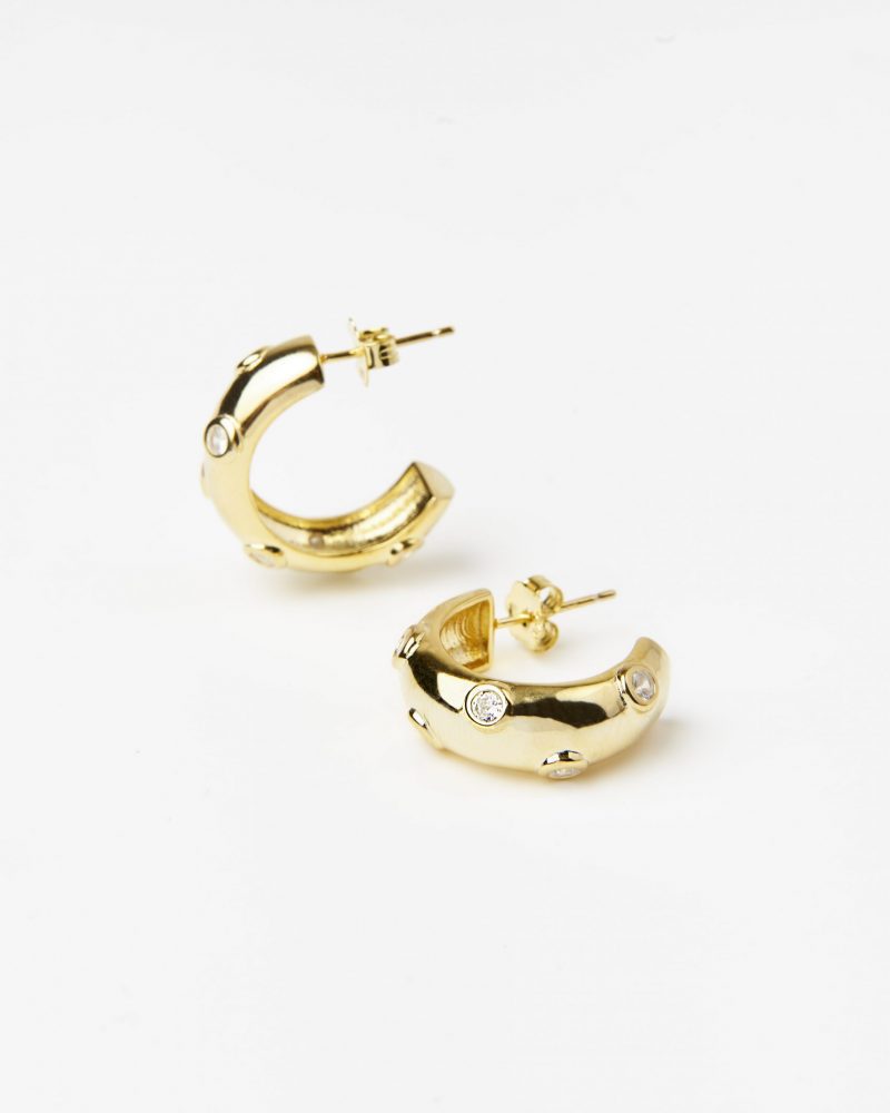 DEMARCA gold earrings, brincos com pedras zircônia