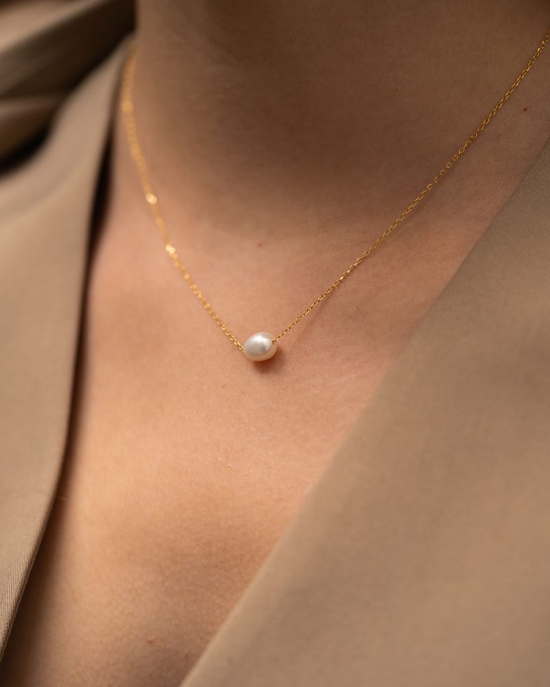 necklace with pearl goldplated in silver 925 DEMARCA, colar de prata com pérola natural em prata 925