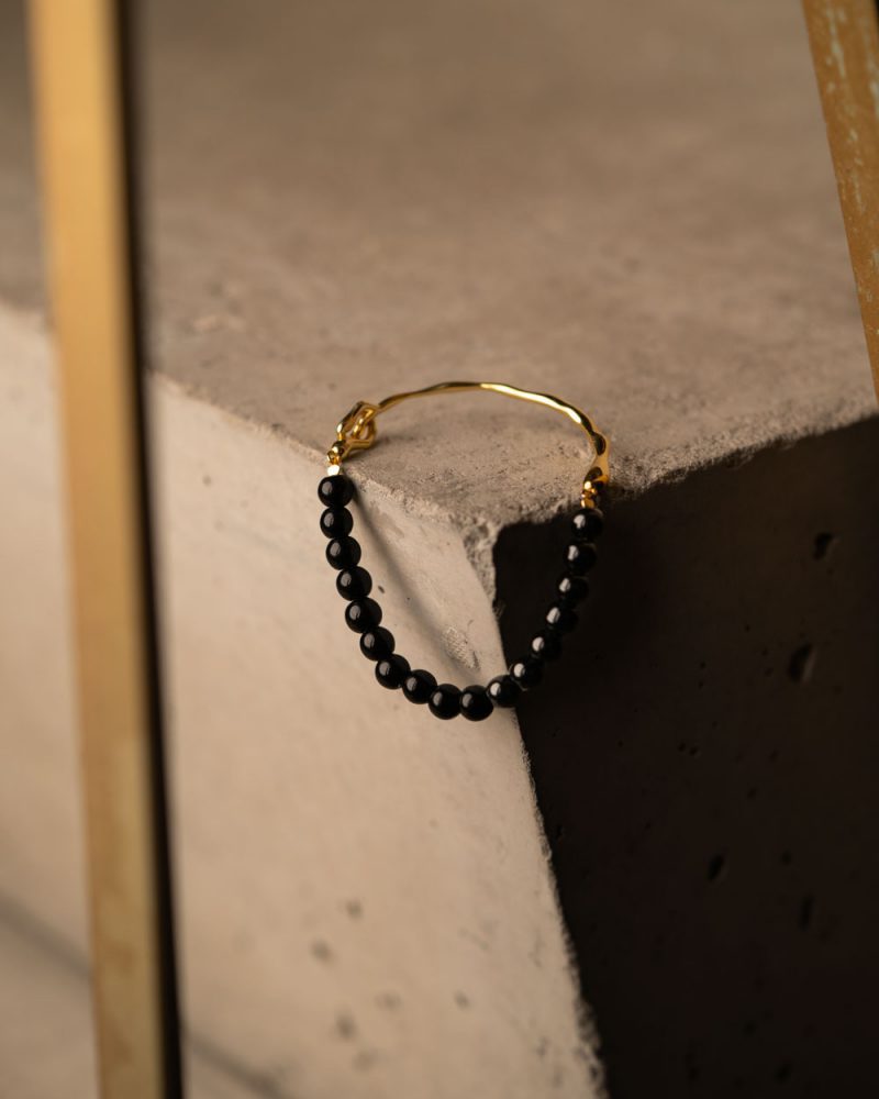 joias para mulheres, pulseira de prata dourado com pedras pretas, jewelry for womens, silver bracelet with black stones in silver 925