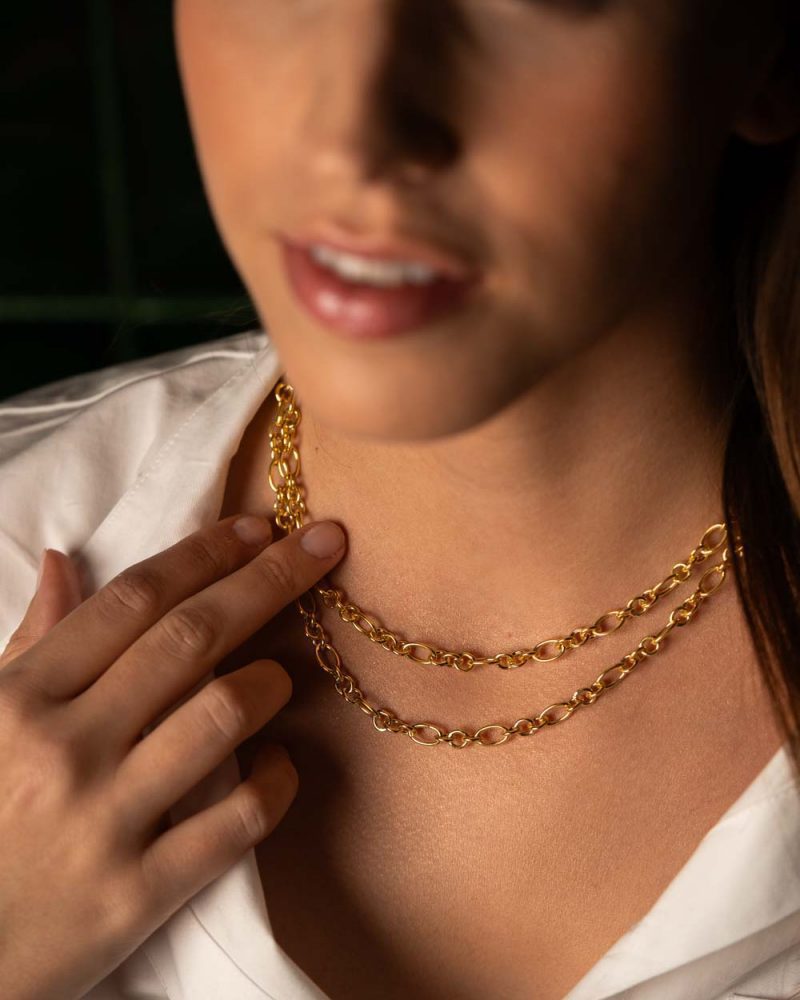 DEMARCA conjunto de prata 925 pulseira mais colar em dourado