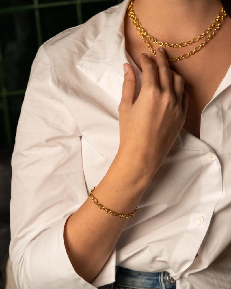 DEMARCA conjunto de prata 925 pulseira mais colar em dourado